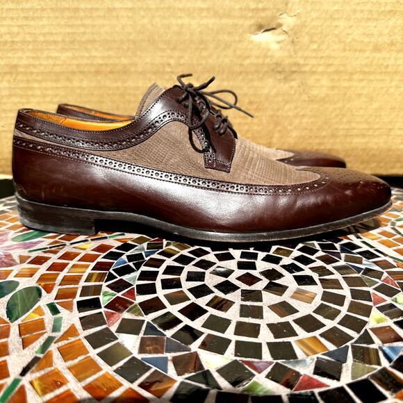 Mezlan Leather Suede Wingtip Derby Shoes Lace Up Pointed Two Tone Brown 8.5M main image 8